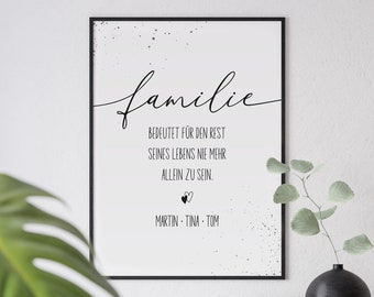 Poster "Familie" personalisiert mit Namen für Familien • Geschenk zur Hochzeit oder Geburt