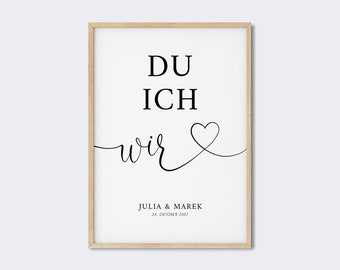 Poster "Du Ich Wir" personalisiert mit Namen u. Datum für Paare • Geschenk für Hochzeit, Valentinstag