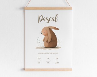 Geburtsposter *Aquarell Hase* personalisiert mit Namen u. Geburtsdaten • Geschenk für Eltern zur Geburt oder Taufe ihres Babys