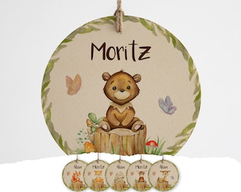Namensschild *Waldtiere* aus Holz • Personalisiertes Türschild für Kinderzimmer • Babygeschenk, Geschenk zur Geburt und Taufe