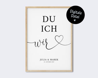 Poster *Du Ich Wir* personalisiert mit Namen u. Datum für Paare • Digitale Datei zum Download • Geschenk für Hochzeit, Valentinstag