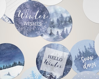 XL Sticker Flakes SET *Hello Winter* • Runde Aquarell Winter Aufkleber für Geschenke, Planer und Journaling