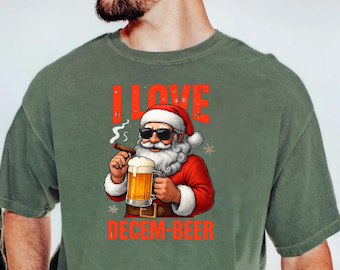 Santa Beer Shirt, Funny Christmas Sweatshirt, Santa Drinking Beer & Cigar, Xmas Beer Squad Tee, Holiday Party Gift Unisex