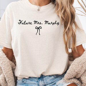 Personalized Future Mrs. Shirt | Coquette Bachelorette Party Tee | Custom Engagement Gift | Bridal Shower Fiancee Gift | Engaged Shirt