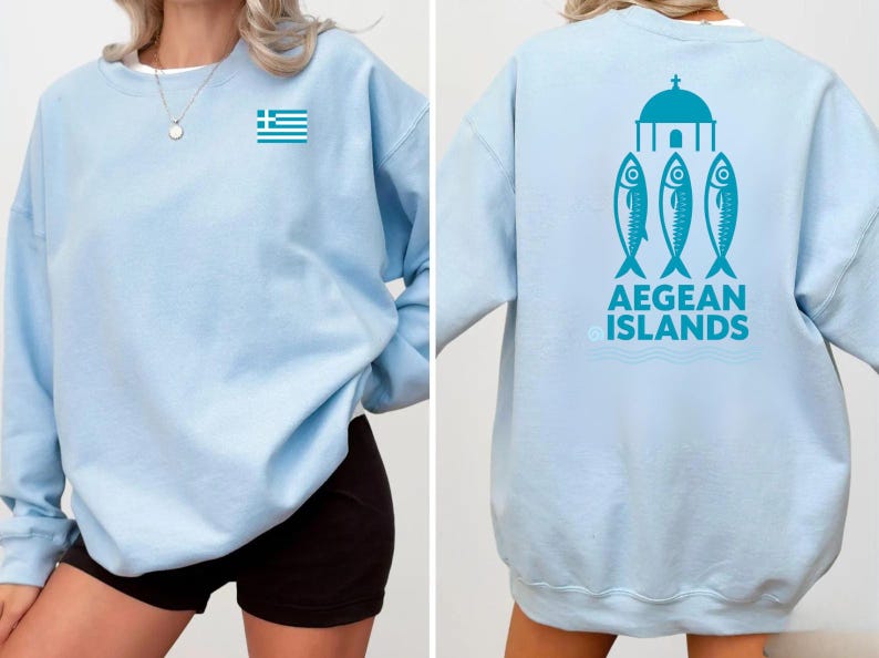Greek Islands Travel Sweatshirt, Aegean Coastal Clothing, Greece Vacation Gift, Unisex Warm Casual Pullover, Stylish Travel Wear