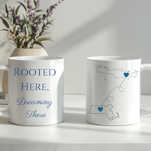 Two Worlds Apart Mug| Greece Mug| Rooted Here Dreaming There Travel Mug – Customizable Coffee Mug, Personalized with Any Location, Gift