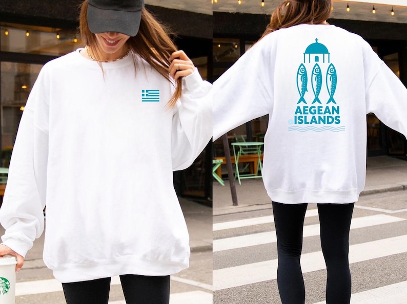 Greek Islands Travel Sweatshirt, Aegean Coastal Clothing, Greece Vacation Gift, Unisex Warm Casual Pullover, Stylish Travel Wear