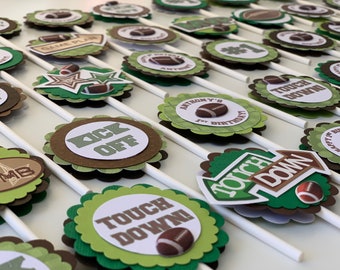 set of 12 Football cupcake toppers Superbowl party ring