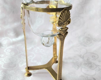 Vintage Brass and Glass Candle Holder, Vase, Pencil Holder