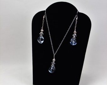 Aqua Blue Necklace and Earring Set in Sterling