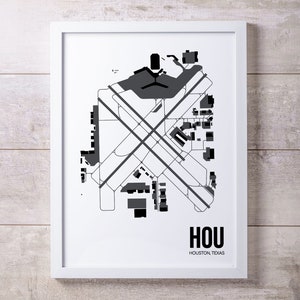 HOU Airport Map Print: Minimalist Aviation Art, Houston TX