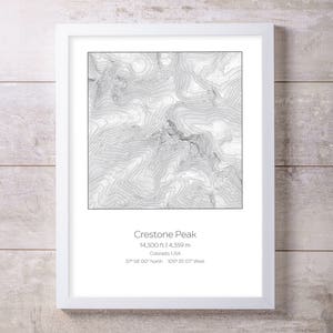 Crestone Peak, Colorado, États-Unis d'Amérique Topographie Impression d'altitude Art mural