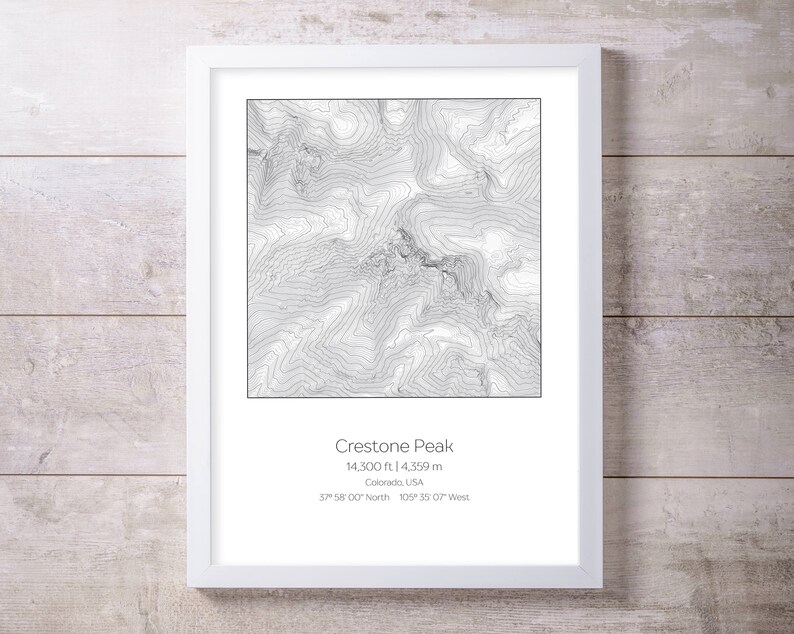 Crestone Peak, Colorado, USA Topography Elevation Print Wall Art - Etsy