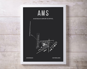 AMS Amsterdam Schiphol Airport Print Map Wall Art