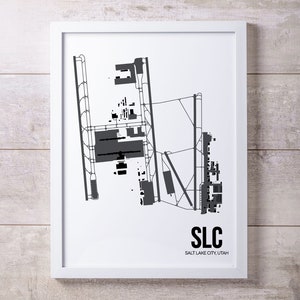 Impression de carte de l'aéroport international de Salt Lake City SLC, Salt Lake City, UT, décoration d'intérieur, cadeau pour les passionnés d'aviation, cadeau pour les pilotes