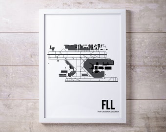 FLL Airport Map Print: Fort Lauderdale Aviation Art