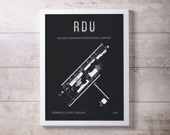 RDU Raleigh-Durham International Airport Print Map Wall Art