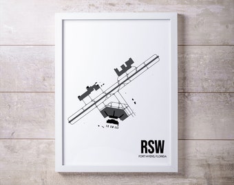 RSW Airport Map Print: Minimalist Aviation Art, Fort Myers, FL