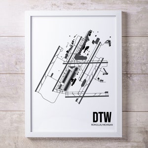 DTW Airport Map Print: Detroit Aviation Art, Minimalist Home Decor