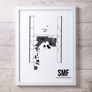 SMF Sacramento Airport Map Print: Minimalist Aviation Art