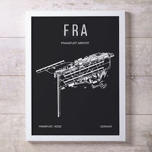 Impression de carte de l'aéroport de FRA Frankfurt, Flughafen Frankfurt Main, Allemagne, décoration d'intérieur, cadeau pour les passionnés d'aviation, cadeau pour pilotes, art mural