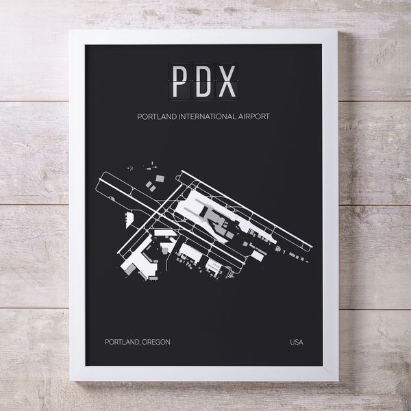 PDX Portland (Oregon) International Airport Print Map Wall Art