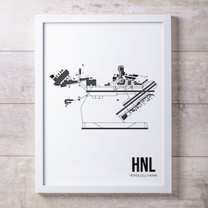 HNL Daniel K. Inouye International Airport Map Print, Honolulu, HI, Minimalist Home Decor, Gift for Aviation Enthusiasts, Gift for Pilots
