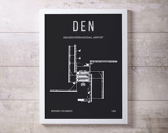 DEN Denver International Airport (DIA) Print Map Wall Art - Frame not included