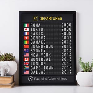 Airport Flight Board With Flags, Printed Version - Frame Not