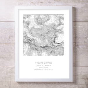 Mt Everest, Nepal China Topography Elevation Print Wall Art