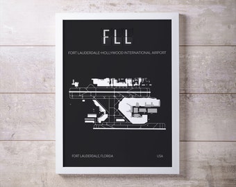 FLL Fort Lauderdale–Hollywood International Airport Print Map Wall Art