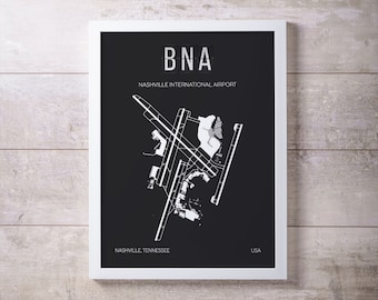 Arte mural con el mapa del aeropuerto BNA de Nashville