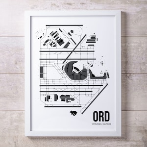 ORD O'Hare International Airport Map Print, Chicago, IL, Minimalistisches Wohndekor, Geschenk für Luftfahrt-Enthusiasten, Geschenk für Piloten