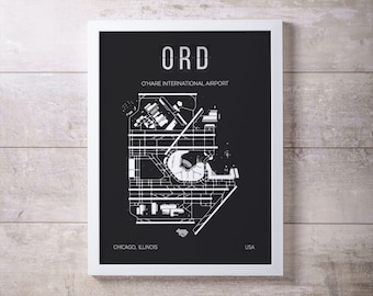 ORD Chicago O&#39;Hare International Airport Print Map Wall Art