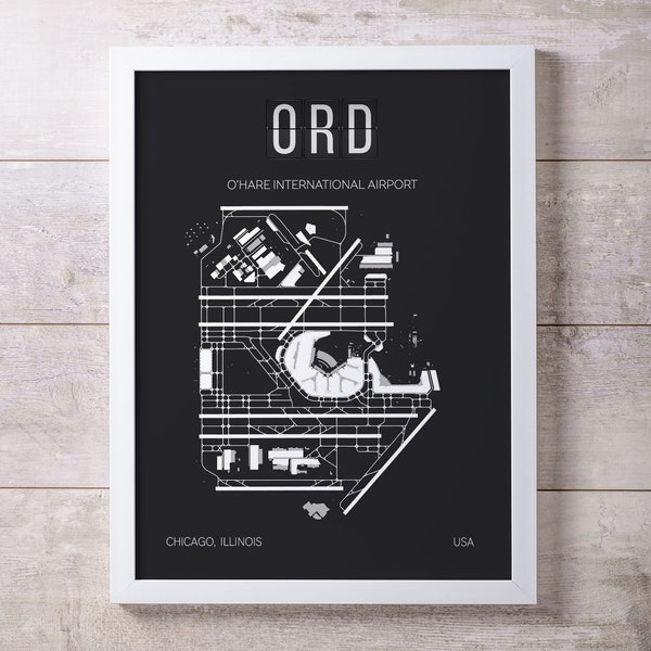 ORD Chicago O'Hare International Airport Print Map Wall Art