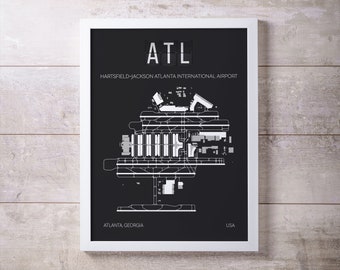 ATL Atlanta International Airport Print Map Wall Art