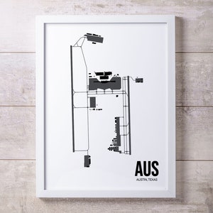 Austin Airport Map Print: Minimalist Aviation Art