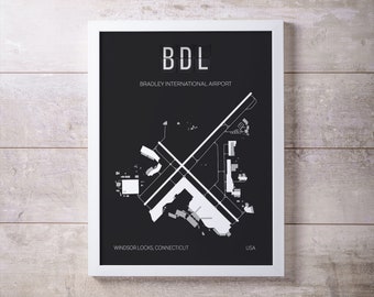 BDL Bradley International Airport Map Print, Hartford, Connecticut. Home Decor, Gift for Aviation Enthusiasts, Gift for Pilots