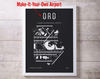 CRÉEZ VOTRE PROPRE art mural avec carte d'aéroport, cadeau d'aviation, cadeau pour les voyageurs, affiche de schéma d'aéroport - cadre non inclus