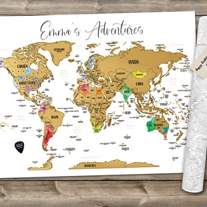 Personalized Scratch Off World Map: Watercolor Travel Tracker, Birthday Gift