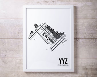 YYZ Toronto Pearson International Airport Map Print, Toronto, Ontario, Minimalist Home Decor, Gift for Aviation Enthusiasts, Gift for Pilots