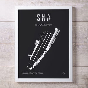 SNA John Wayne Airport Map Art Print: Minimalist Aviation Gift - Frame not included