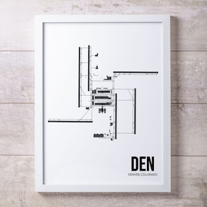 DEN Denver International Airport Map Print, Denver, CO, Minimalist Home Decor, Gift for Aviation Enthusiasts, Gift for Pilots