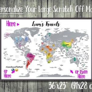 36&quot;x23&quot; (91x58 cm) - Largest World Map to scratch off - Silver - Make it you Own, Make it Unique