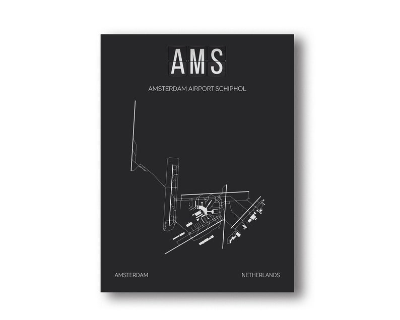 AMS Amsterdam Schiphol Airport Print Map Wall Art | Etsy