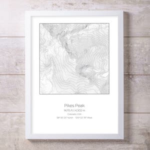 Pikes Peak, Colorado, USA Topography Elevation Print Wall Art