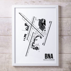 BNA Nashville International Airport Map Print, Nashville, TN, Minimalist Home Decor, Gift for Aviation Enthusiasts, Gift for Pilots