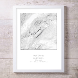 Half Dome, Yosemite National Park, California, USA Topography Elevation Print Wall Art