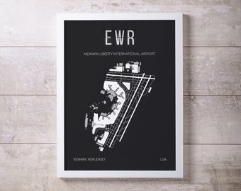 EWR New York Newark Airport Map Wall Art - Frame not included