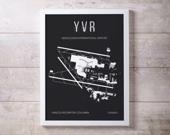 YVR Vancouver International Airport Map Print, British Columbia, Canada, Home Decor, Gift for Aviation Enthusiasts, Gift for Pilots